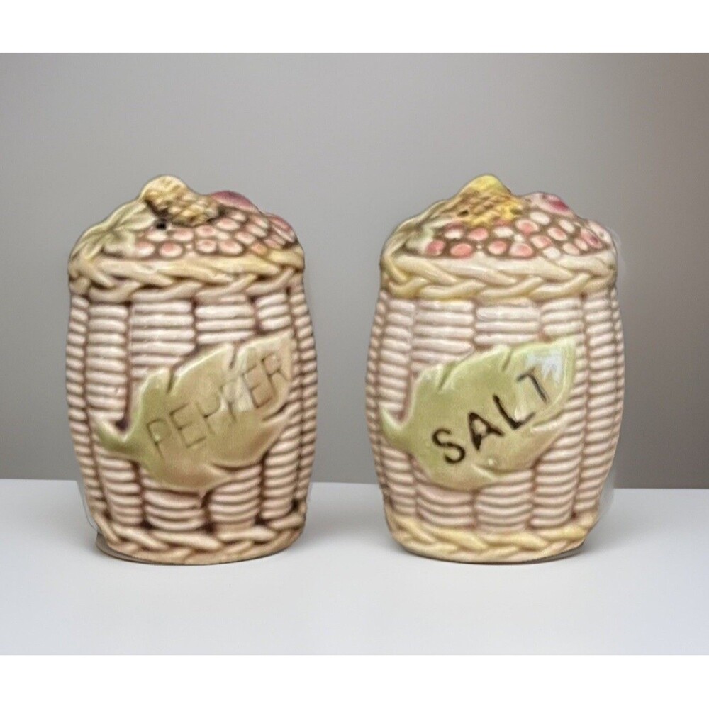 Vtg Tilso Fruit Basket Weave Salt and Pepper Shakers Set Japan Numbered 53/206